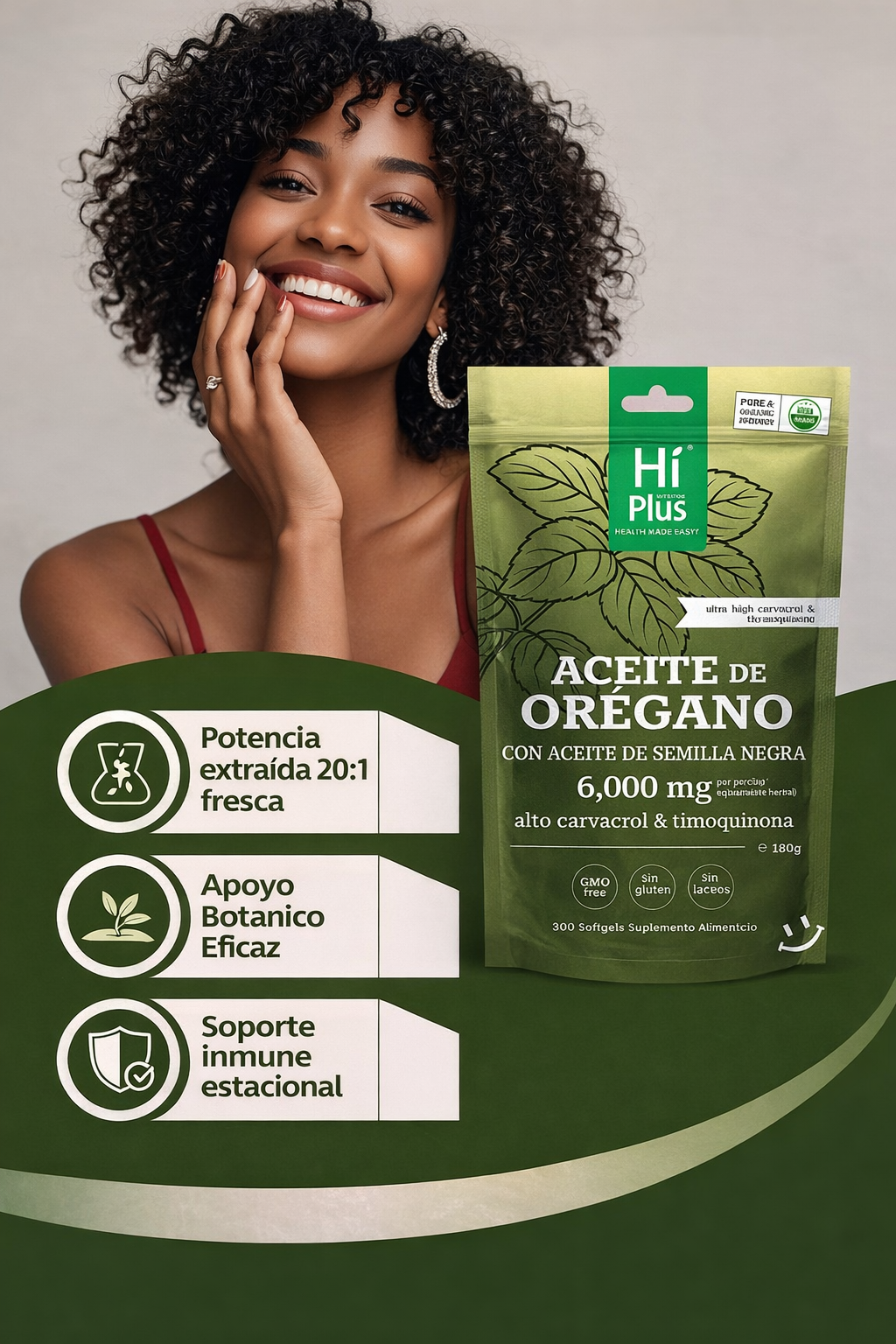 Aceite de Orégano HiPlus con Aceite de Semilla Negra – Cápsulas Blanda