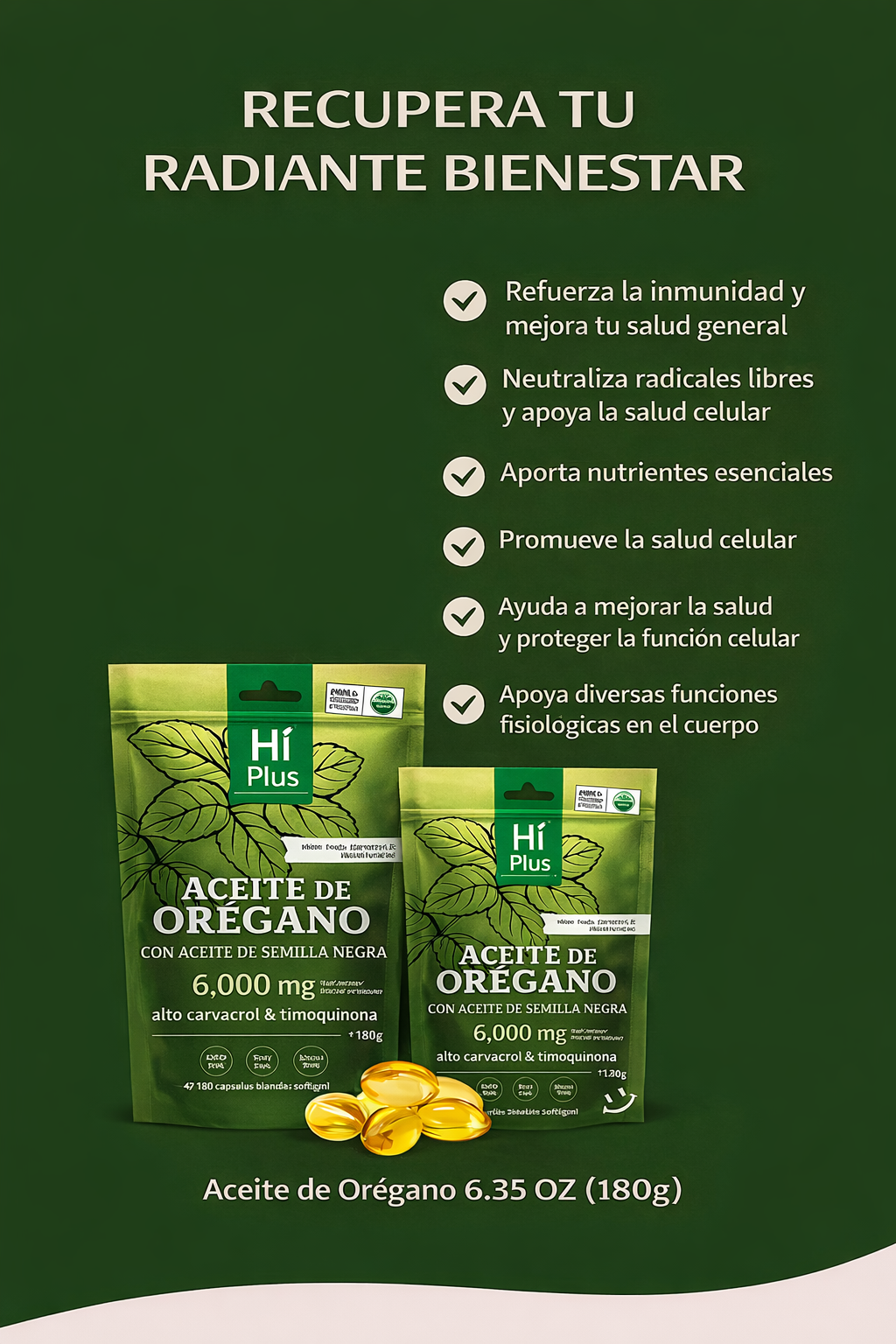 Aceite de Orégano HiPlus con Aceite de Semilla Negra – Cápsulas Blanda