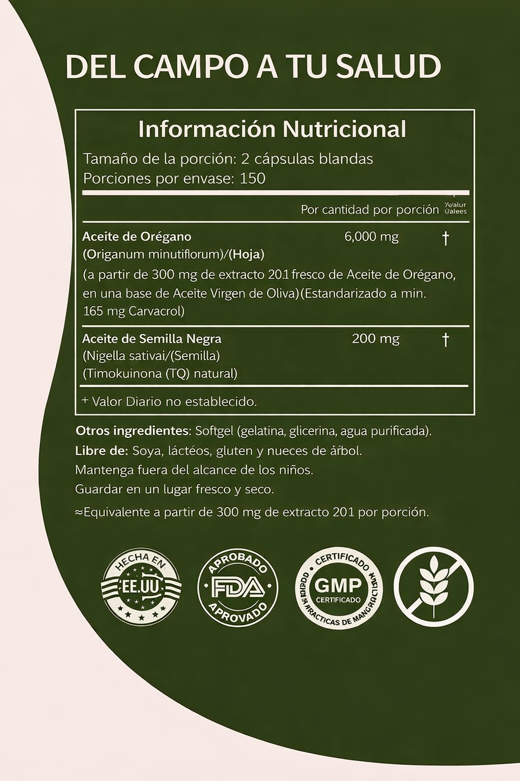 Aceite de Orégano HiPlus con Aceite de Semilla Negra – Cápsulas Blanda