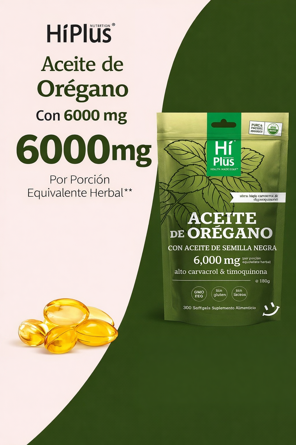 Aceite de Orégano HiPlus con Aceite de Semilla Negra – Cápsulas Blanda
